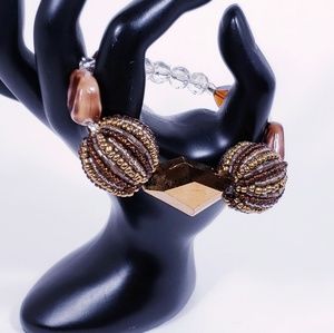 Bronze Toned Sparkling Beaded Stretch Bracelet